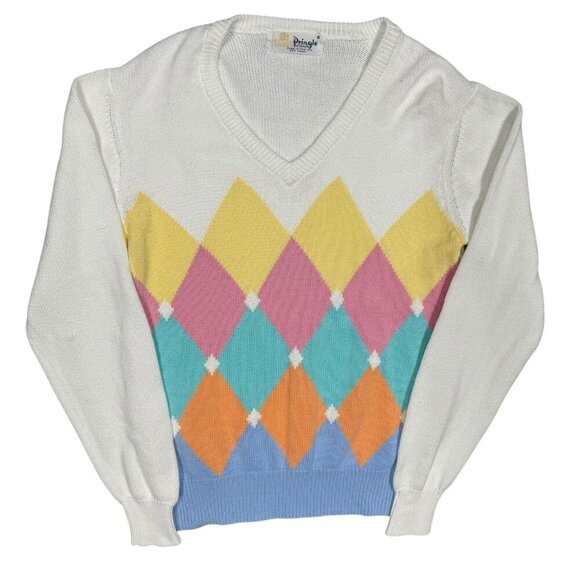 Pringle of Scotland Other - Vintage Pringle of Scotland Colorful Diamond Cotton V-Neck Sweater Knit Small